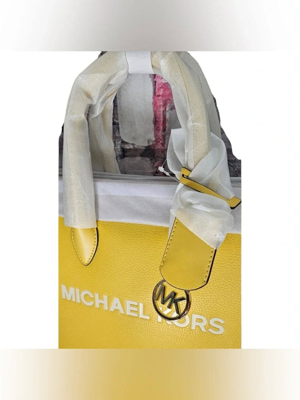 Michael Kors Yellow Leather Tote with Logo Strap and Charm - Picture 5 of 10